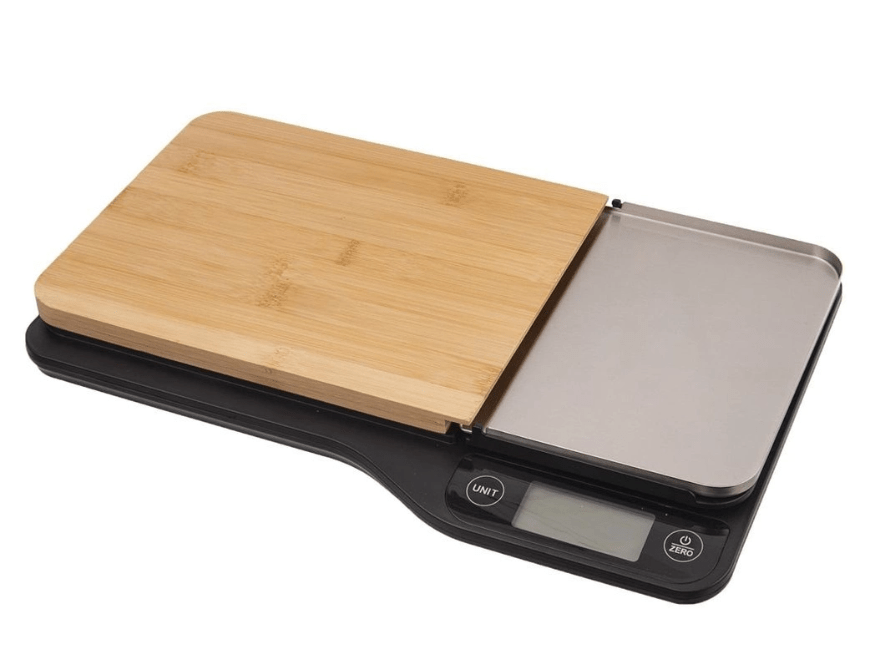 Elektroninės plokščios virtuvinės svarstyklės su bambuko lenta, 5 kg - LUCA