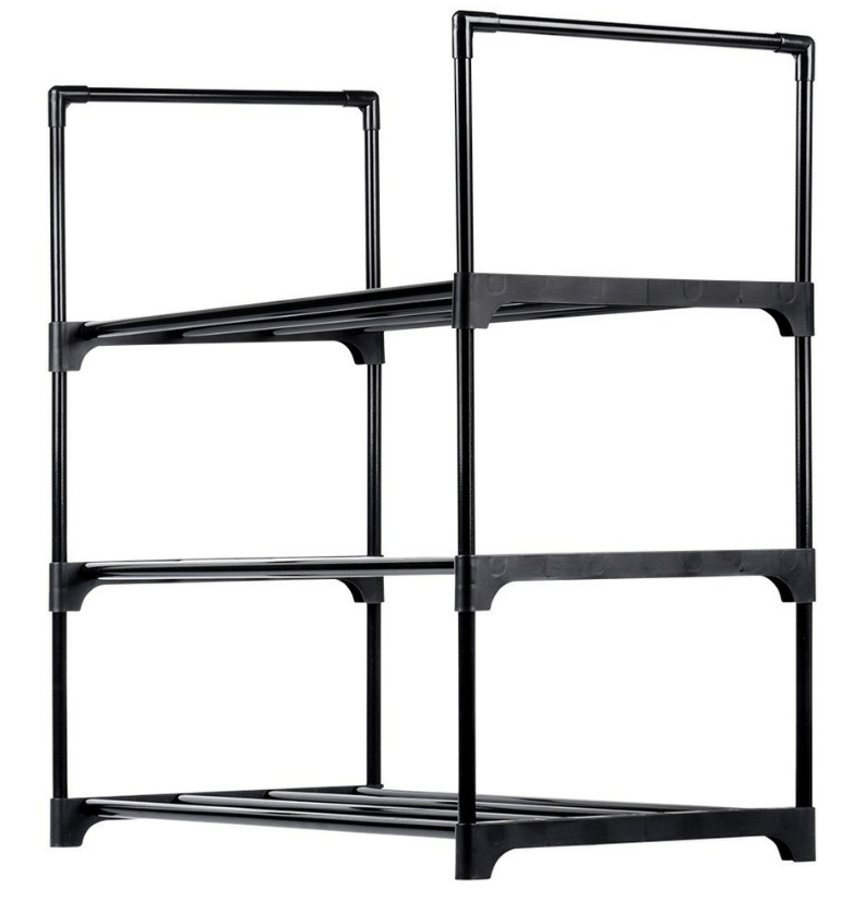 Juodos spalvos metalinė batų lentyna, 3 pakopų, 57x28x55cm - LUCA