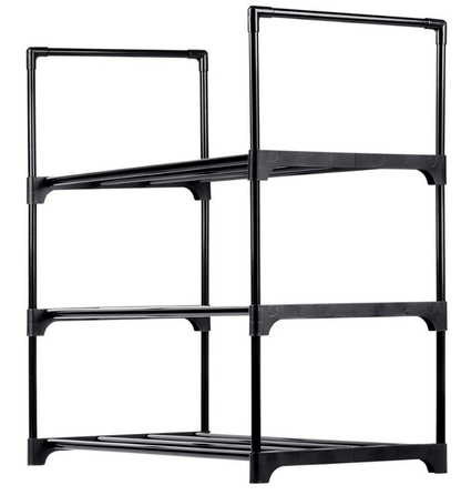 Juodos spalvos metalinė batų lentyna, 3 pakopų, 57x28x55cm - LUCA