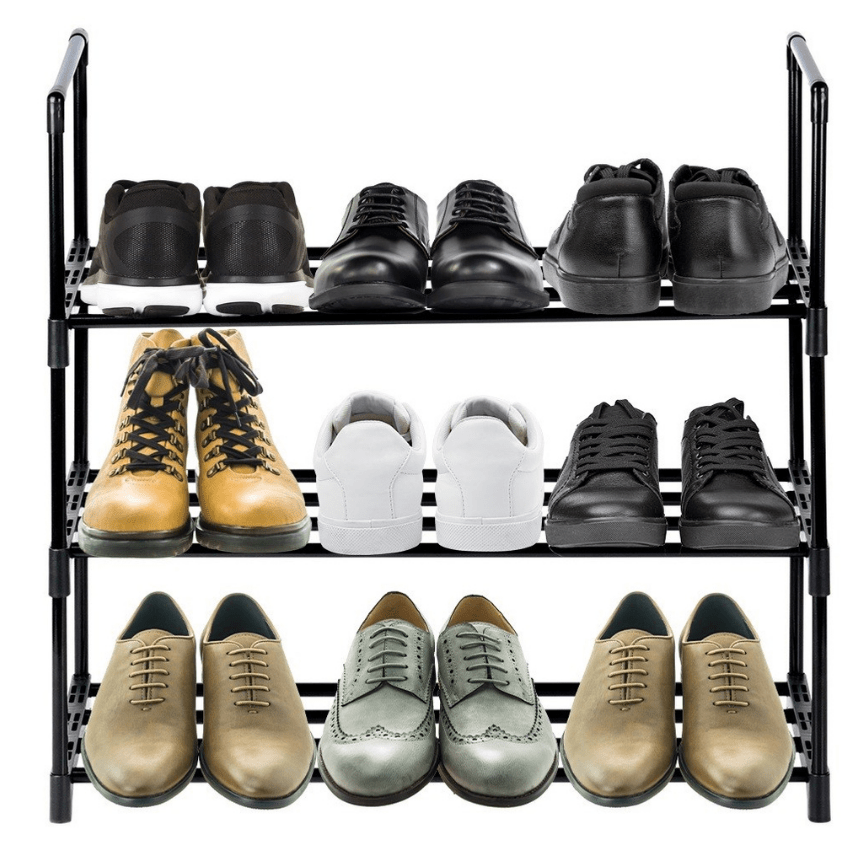 Juodos spalvos metalinė batų lentyna, 3 pakopų, 57x28x55cm - LUCA