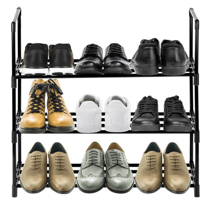 Juodos spalvos metalinė batų lentyna, 3 pakopų, 57x28x55cm - LUCA