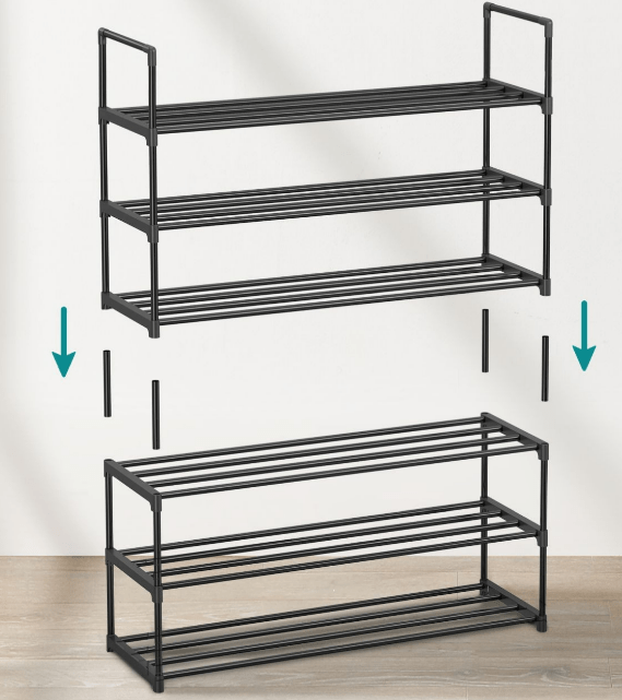 Juodos spalvos metalinė batų lentyna, 3 pakopų, 55x92x30,5cm - LUCA