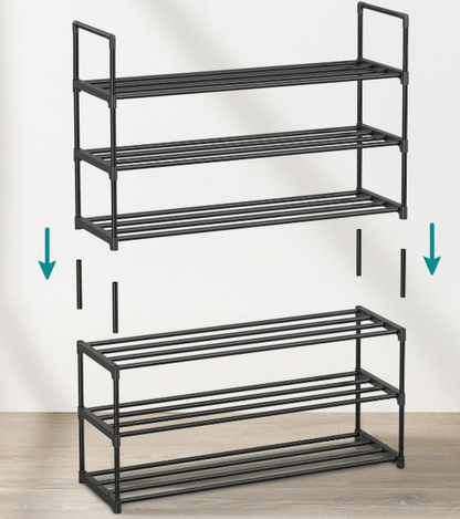 Juodos spalvos metalinė batų lentyna, 3 pakopų, 55x92x30,5cm - LUCA