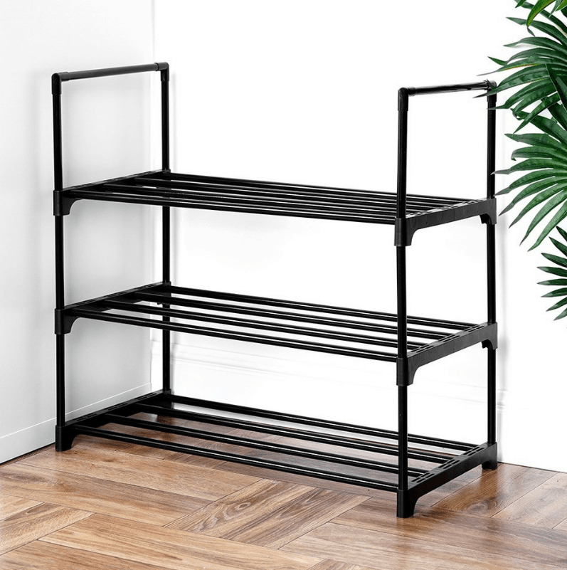 Juodos spalvos metalinė batų lentyna, 3 pakopų, 57x28x55cm - LUCA