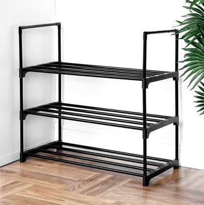 Juodos spalvos metalinė batų lentyna, 3 pakopų, 57x28x55cm - LUCA