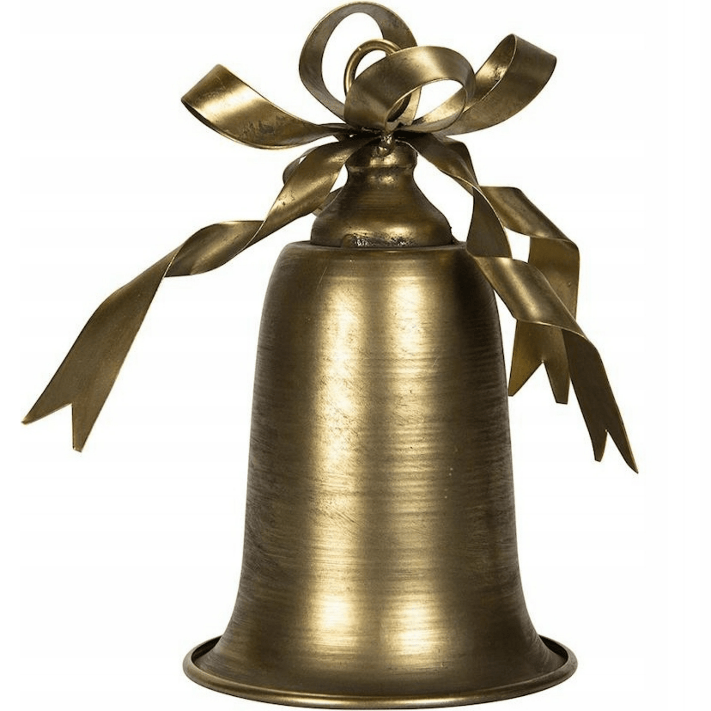 Auksinis kalėdinis varpelis – 18 cm, pakabinamas ir stovintis, su dekoratyviniu kaspinu