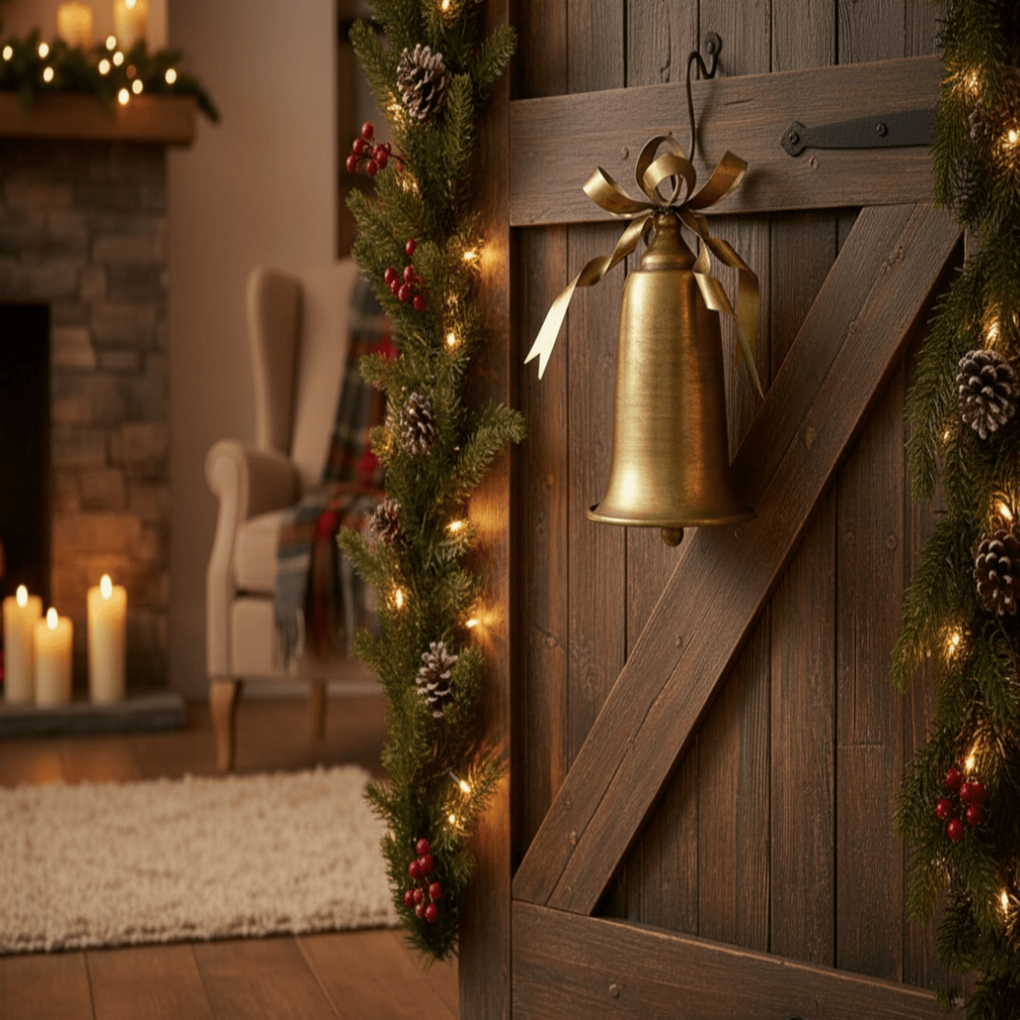 Kalėdinė dekoracija – aukso varpelis, pastatomas ant stalo arba pakabinamas ant durų