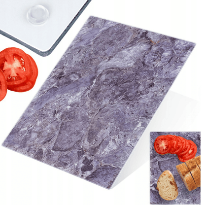 Stiklinė virtuvės pjaustymo lentelė su pilku marmuro raštu 30x40 cm