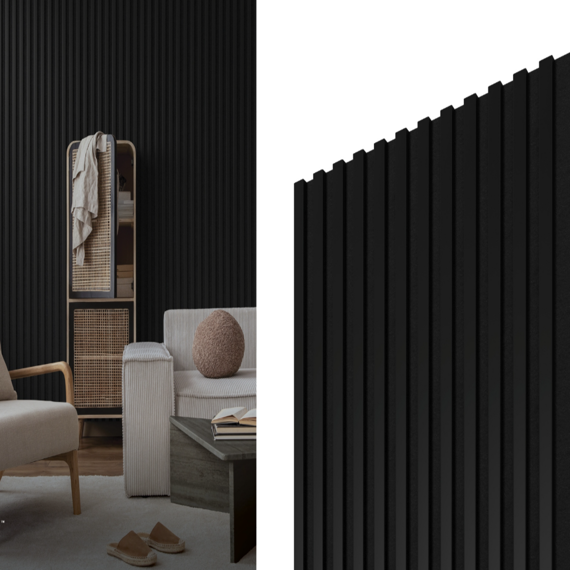 Stegu Linea ACOUSTIC PROline BLACK BLACK akustinės sienų lamelės moderniam interjerui