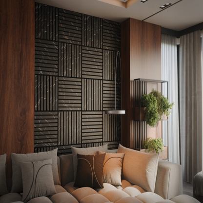 Akustinės sienų plokštės 50 × 50 cm moderniai interjero apdailai.