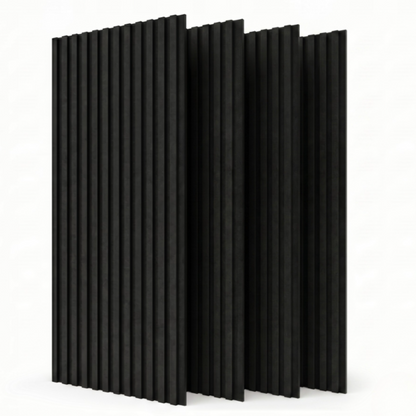 Akustinės sienų lamelės Stegu Linea ACOUSTIC PROline BLACK BLACK ant juodo veltinio 4 vnt.