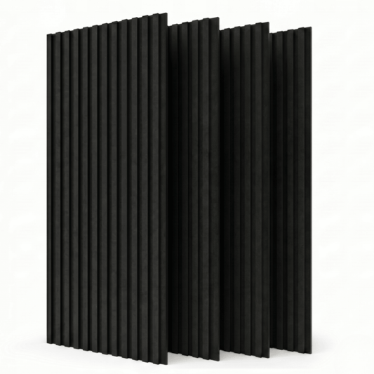 Akustinės sienų lamelės Stegu Linea ACOUSTIC PROline BLACK BLACK ant juodo veltinio 4 vnt.