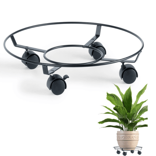Apvalus metalinis 40 cm skersmens gėlių stovas su keturiais ratukais