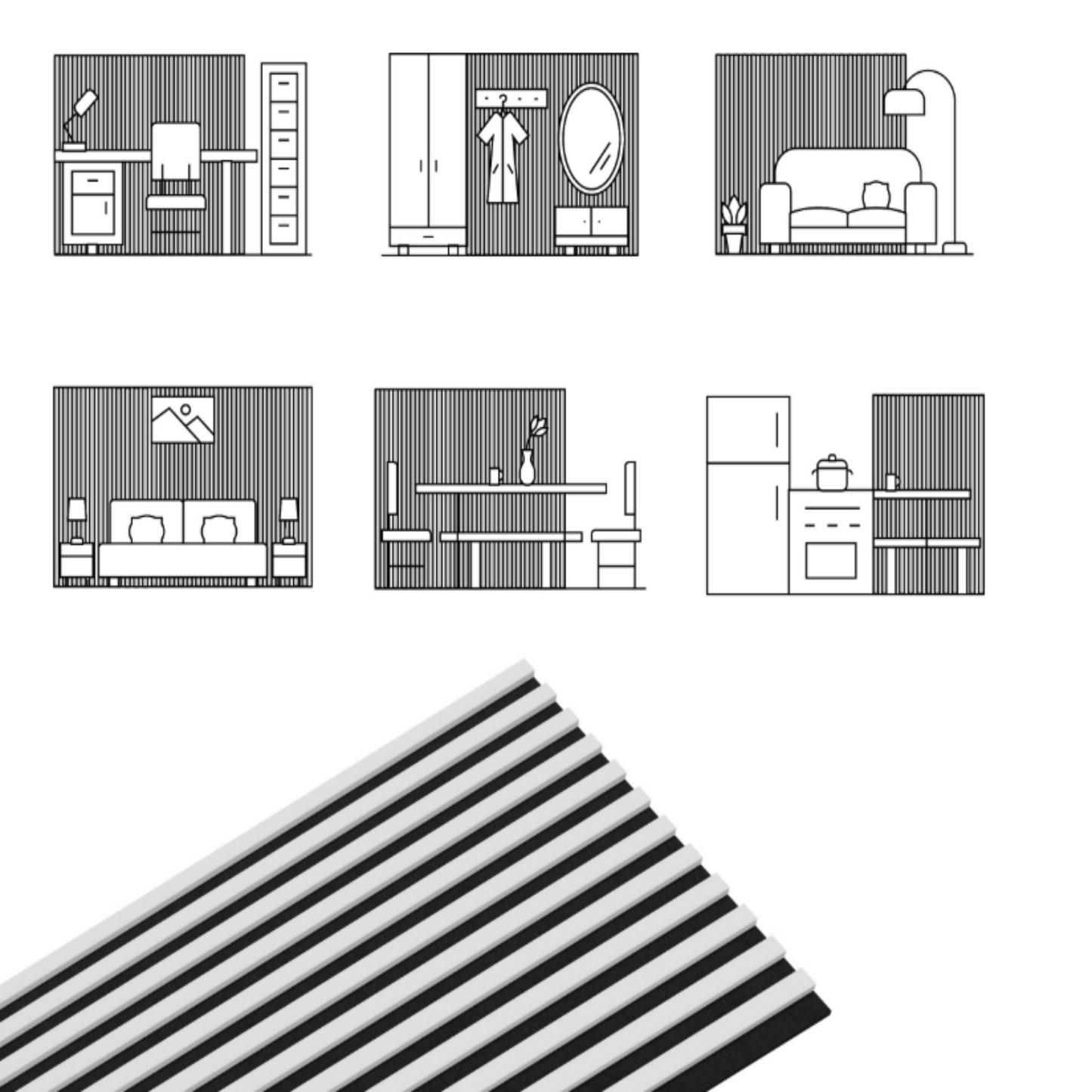 Dekoratyvinės MDF sienų plokštės baltos spalvos moderniam interjerui.