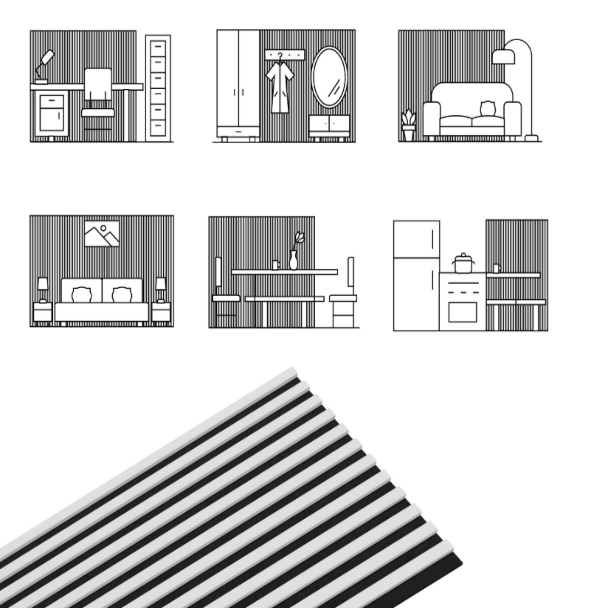 Dekoratyvinės MDF sienų plokštės baltos spalvos moderniam interjerui.