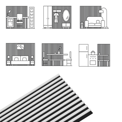 Dekoratyvinės MDF sienų plokštės baltos spalvos moderniam interjerui.