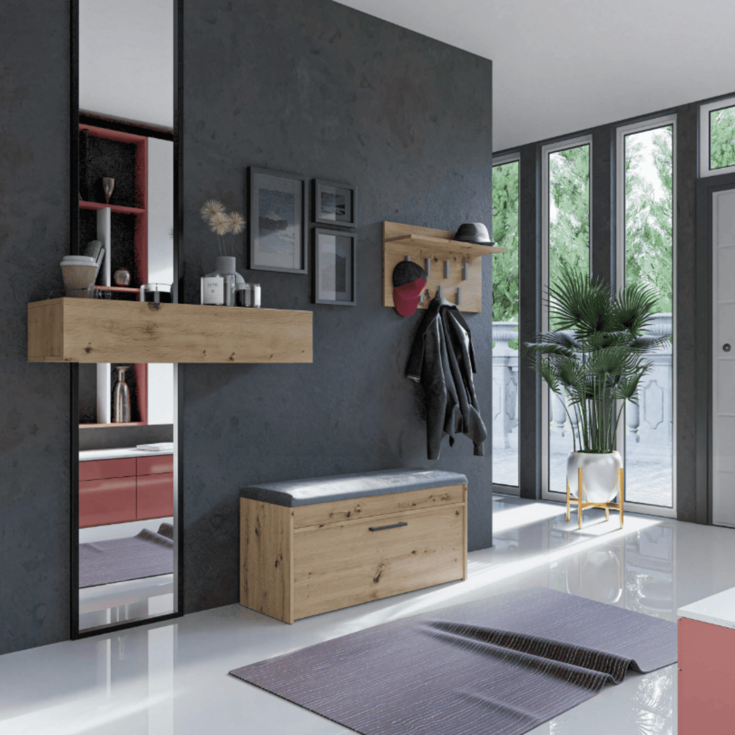 Stilinga Artisan Oak batų spintelė su patogia minkšta sėdyne