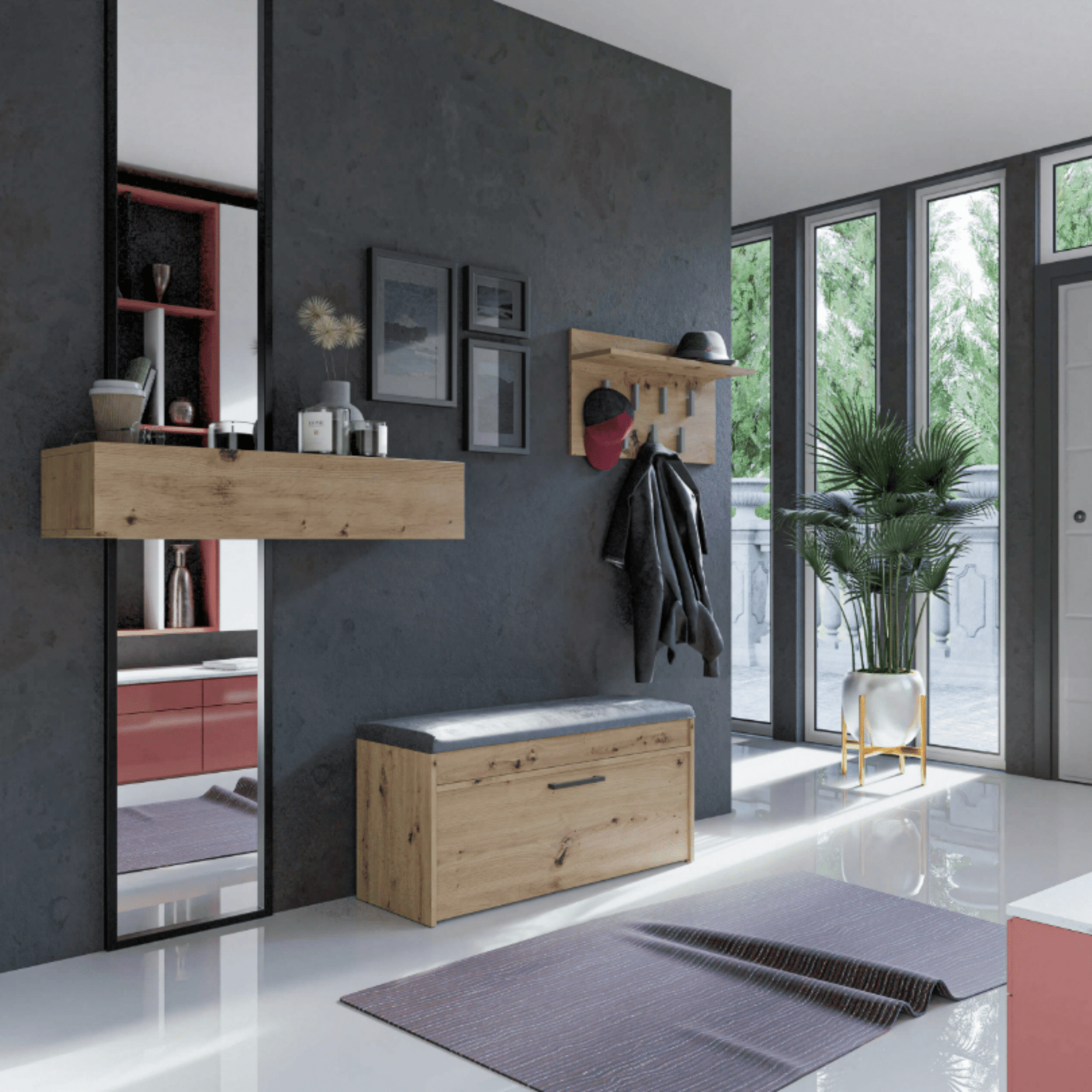 Stilinga Artisan Oak batų spintelė su patogia minkšta sėdyne