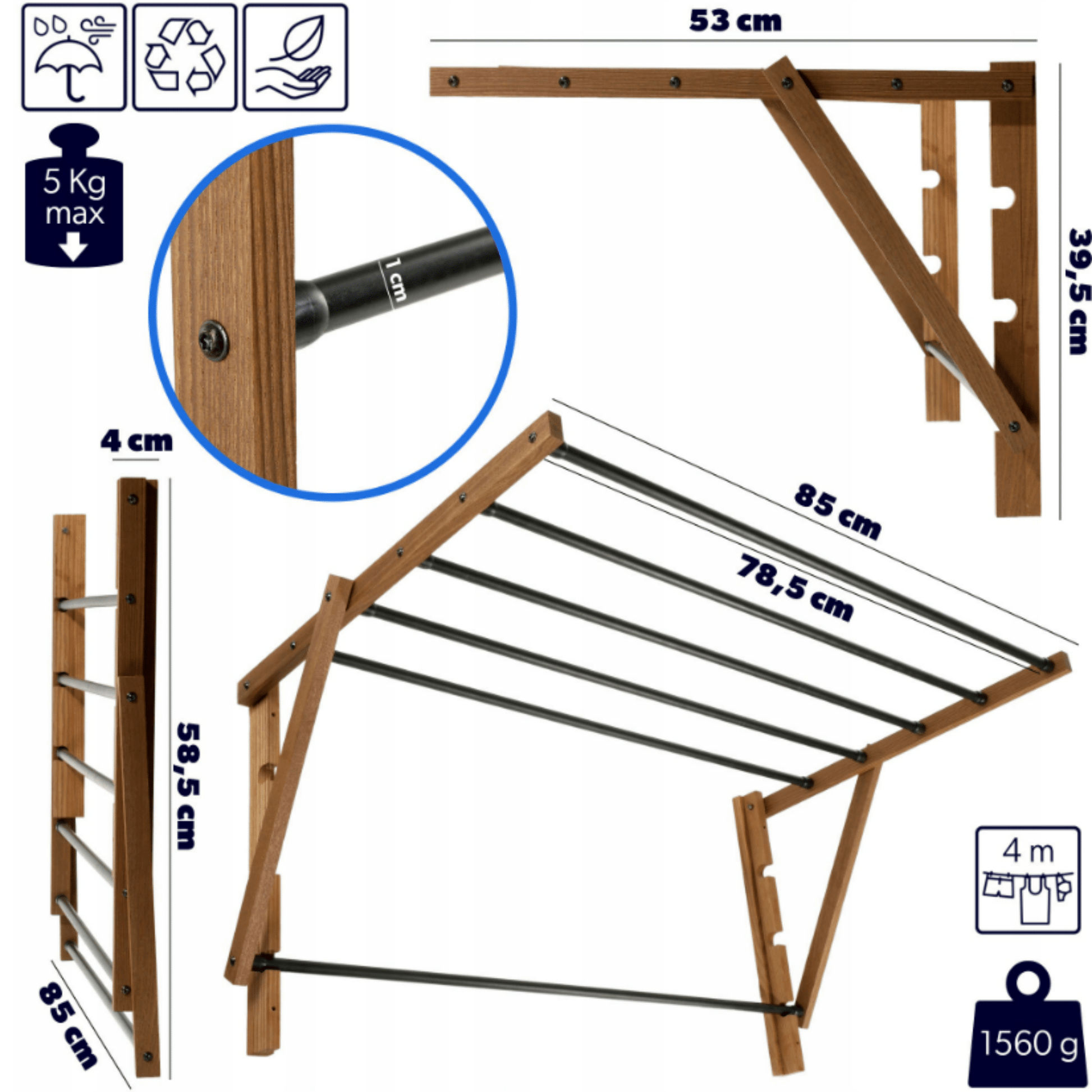 Ekologiška skalbinių džiovyklė vonios kambariui, tvirtinama prie sienos