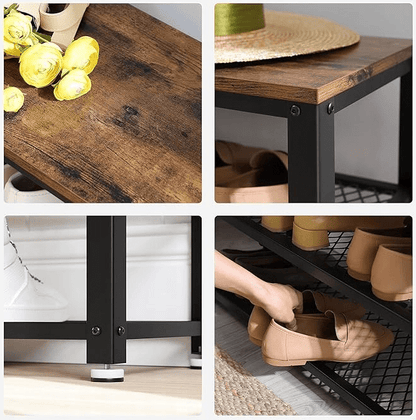 Medienos ir ąžuolo derinys batų spintelėje su praktišku dizainu