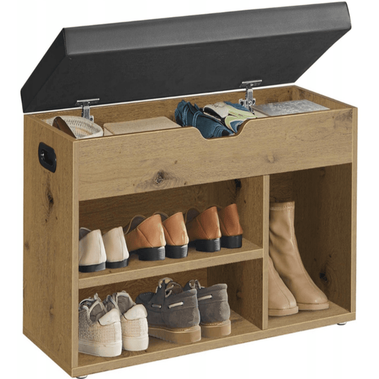 Batų spintelė „Artisan“ su stalčiumi ir sėdima vieta – juodasis ąžuolas