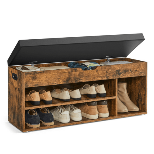 Batų spintelė su minkšta sėdyne 100 cm, rustikos rudos spalvos