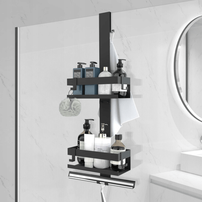 Erdvi dušo lentynėlė su viršutine platforma ir kabliukais