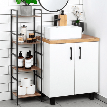 Juodo metalo lentyna su MDF lentynomis – minimalistinis dizainas