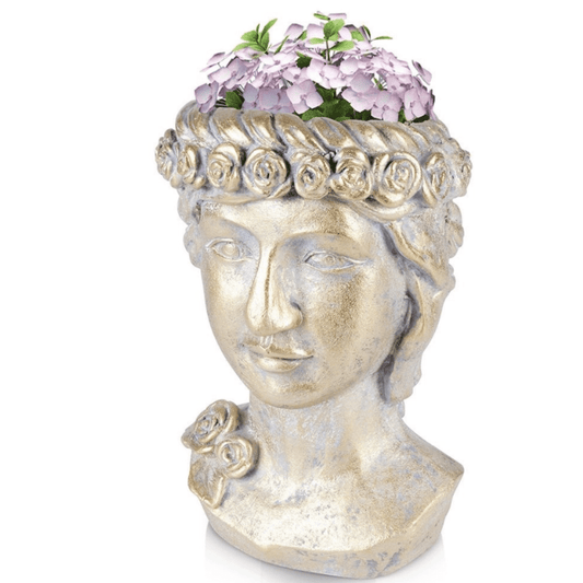 Graikiškos galvos formos vazonas, 20 x 21 x 33 cm, skirtas tiesioginiam augalų sodinimui.