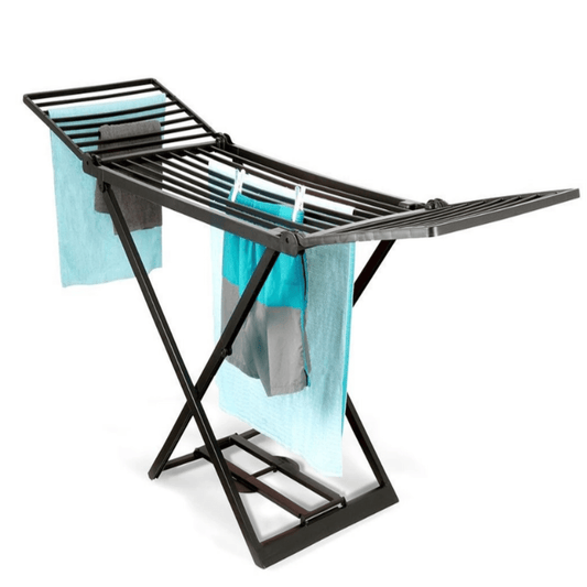 Išplečiama juoda džiovykla – tvirta ir moderni skalbinių džiovinimui