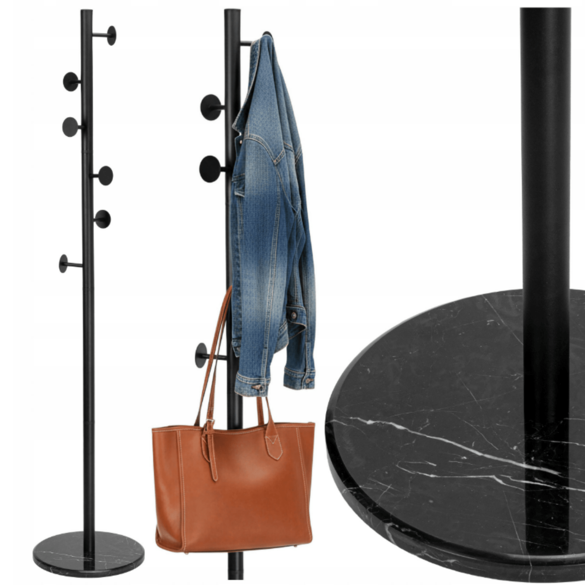 Juodo marmuro pagrindo pakaba su 6 kabliukais koridoriui