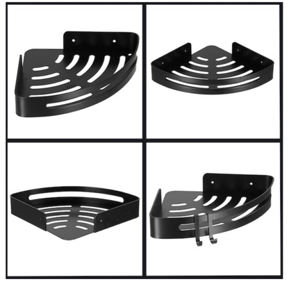 Juodos matinės vonios lentynos prie sienos su kabliukais