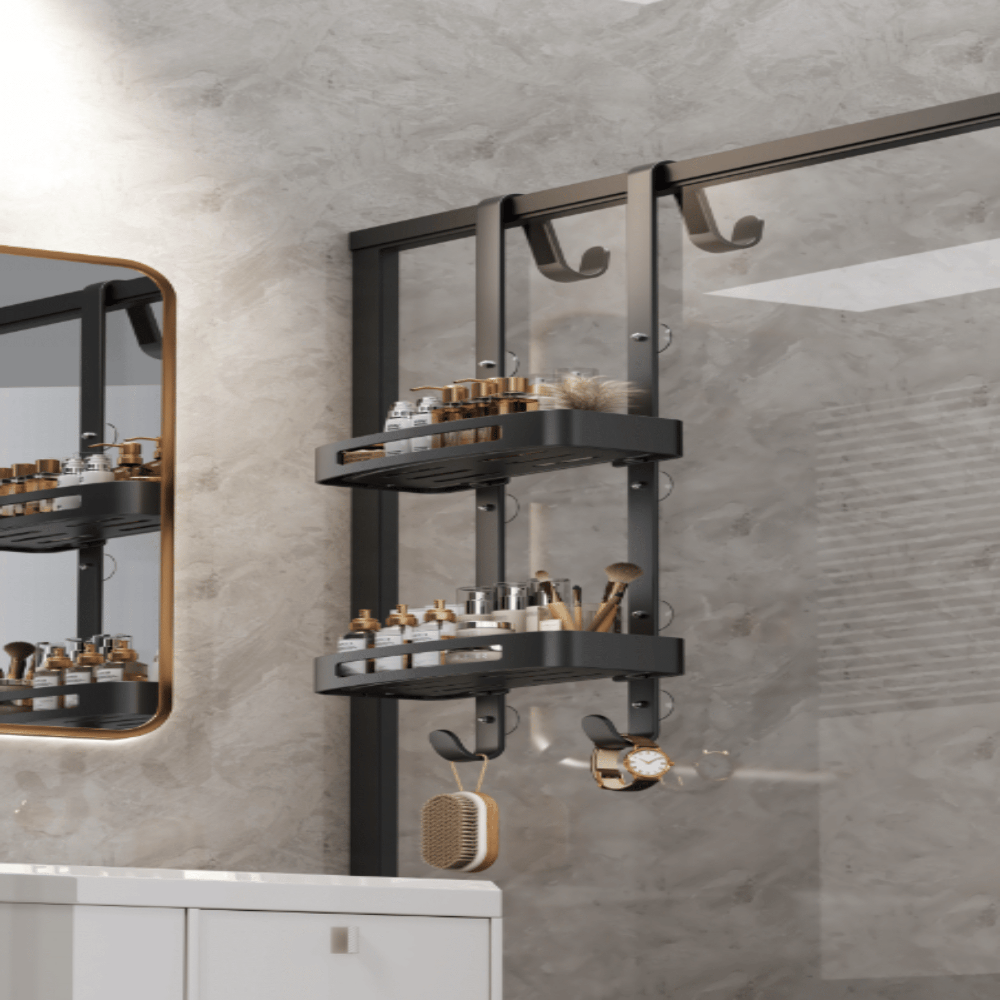 Dušo lentyna virš durų su siurbtukais ir kabliukais BOTC