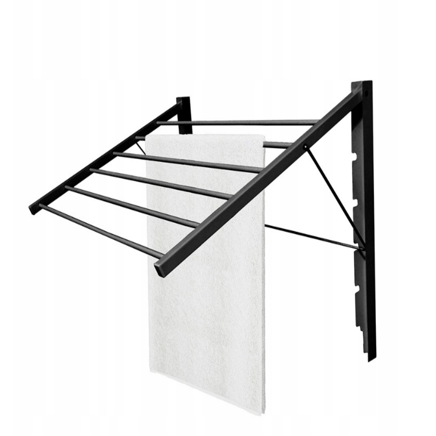 Tvirta juoda plieninė džiovyklė drabužiams vonios kambaryje ar mažame bute