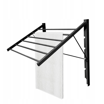 Tvirta juoda plieninė džiovyklė drabužiams vonios kambaryje ar mažame bute