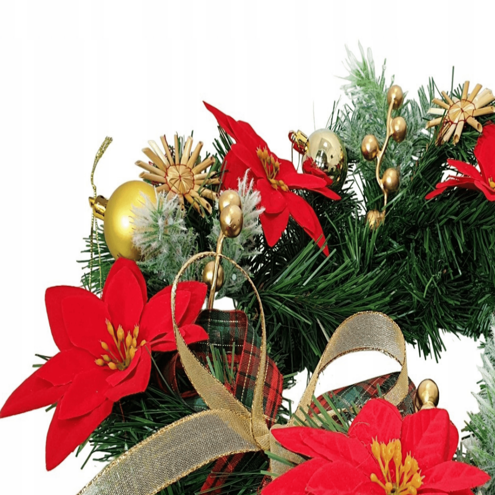 Kalėdinis vainikas 40 cm, rankų darbo dekoruotas šakelėmis ir šventiniais akcentais