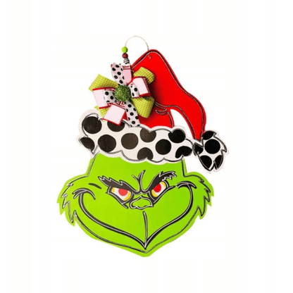 Kalėdinis „Grin-ch“ medinis durų ženklas 40x30 cm – linksmas ir dekoratyvus