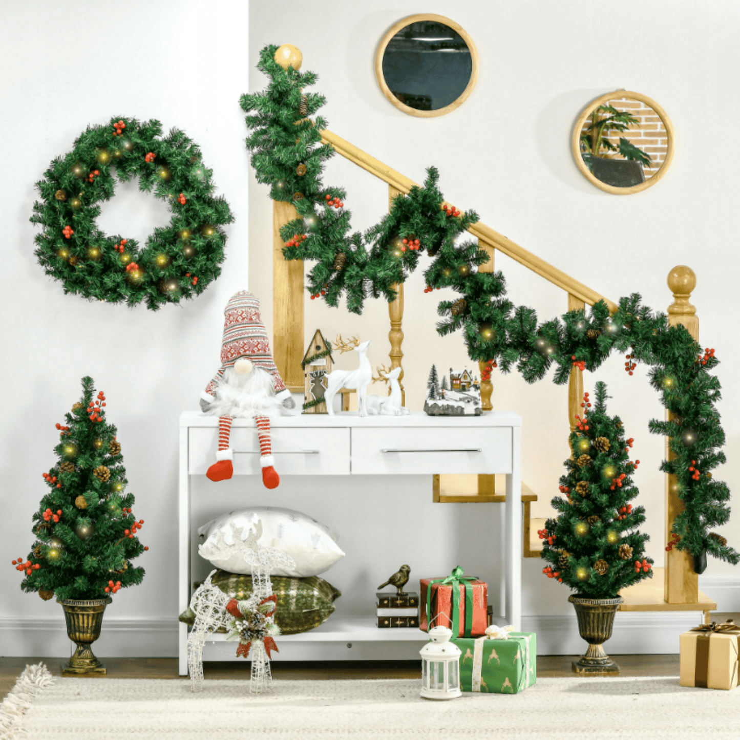 Belaidžiu LED apšvietimu dekoruotas kalėdinis durų rinkinys su keliais šviesos režimais