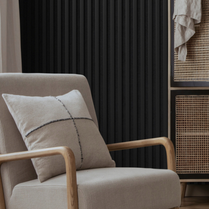 Garso izoliacinės sienų lamelės Stegu BLACK BLACK 1200 × 605 mm ant veltinio pagrindo