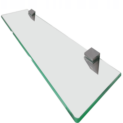 Poliruotų kraštų stiklinė lentyna su metaliniais tvirtinimais