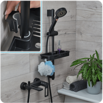 Plastikinė dušo lentyna kosmetikai su aukščio reguliavimu