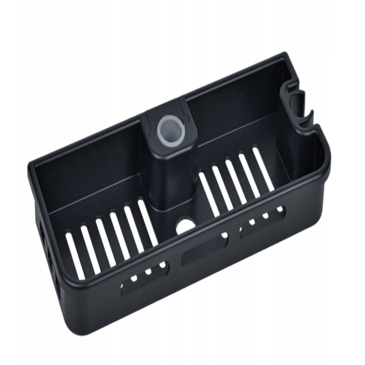 Juoda vonios lentynėlė higienos priemonėms su vandens nutekėjimo angomis