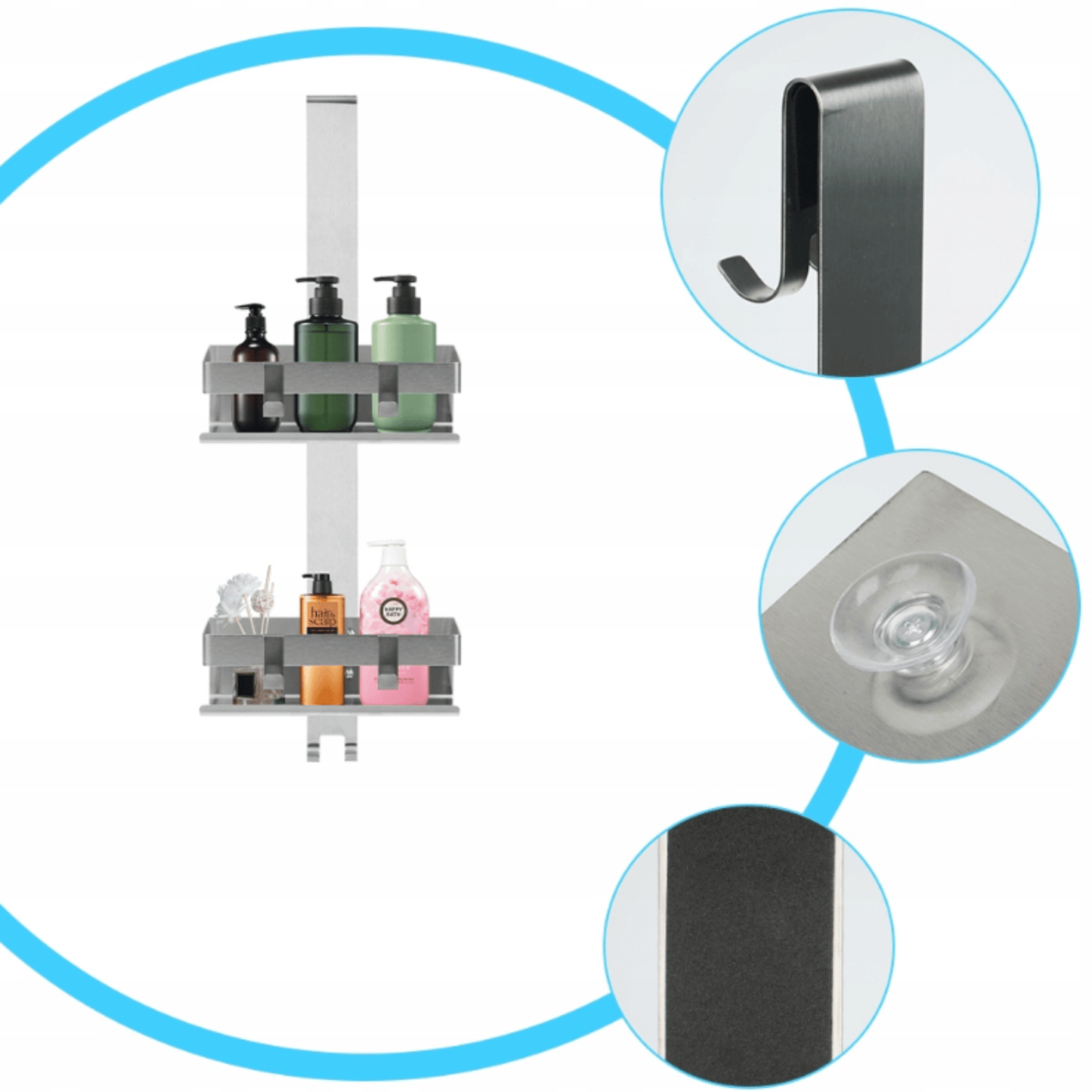 Nerūdijančio plieno vonios organizatorius pakabinimui ant stiklo