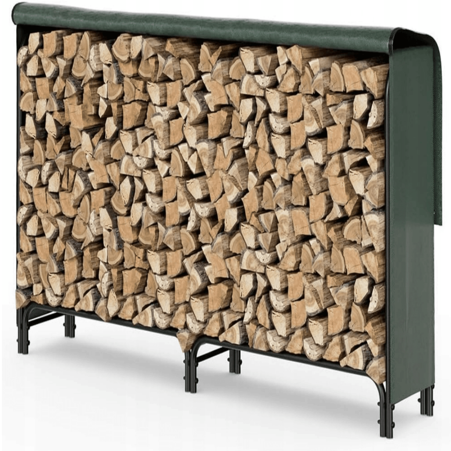 Lauko malkų lentyna su apsauginiu uždangalu 200x116x36 cm juodos spalvos