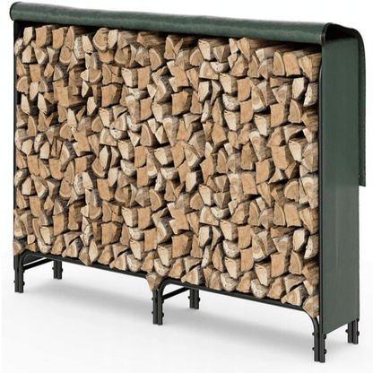 Lauko malkų lentyna su apsauginiu uždangalu 200x116x36 cm juodos spalvos