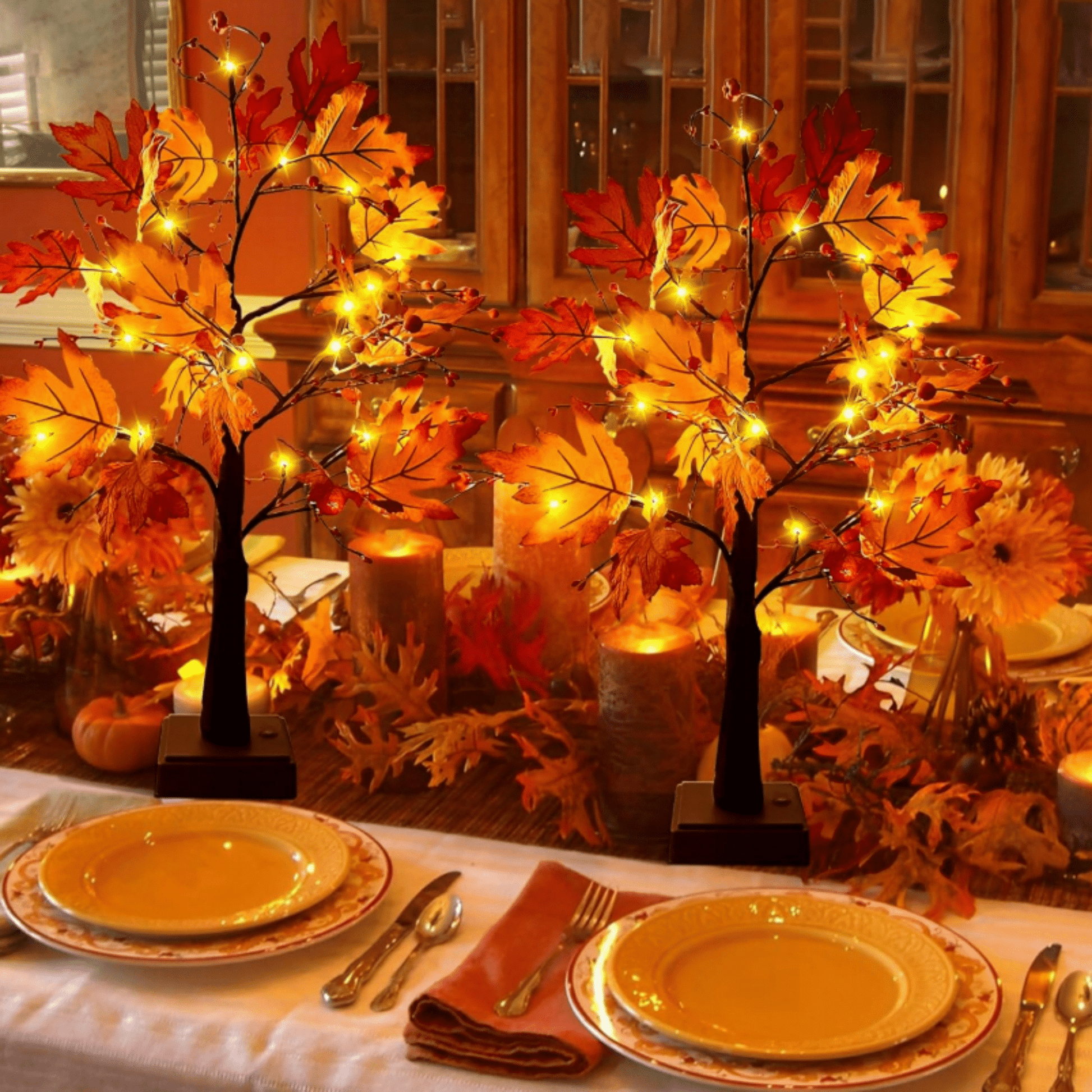 Šviečianti stalo rudens dekoracija su laikmačio funkcija ir jutikliniu jungikliu