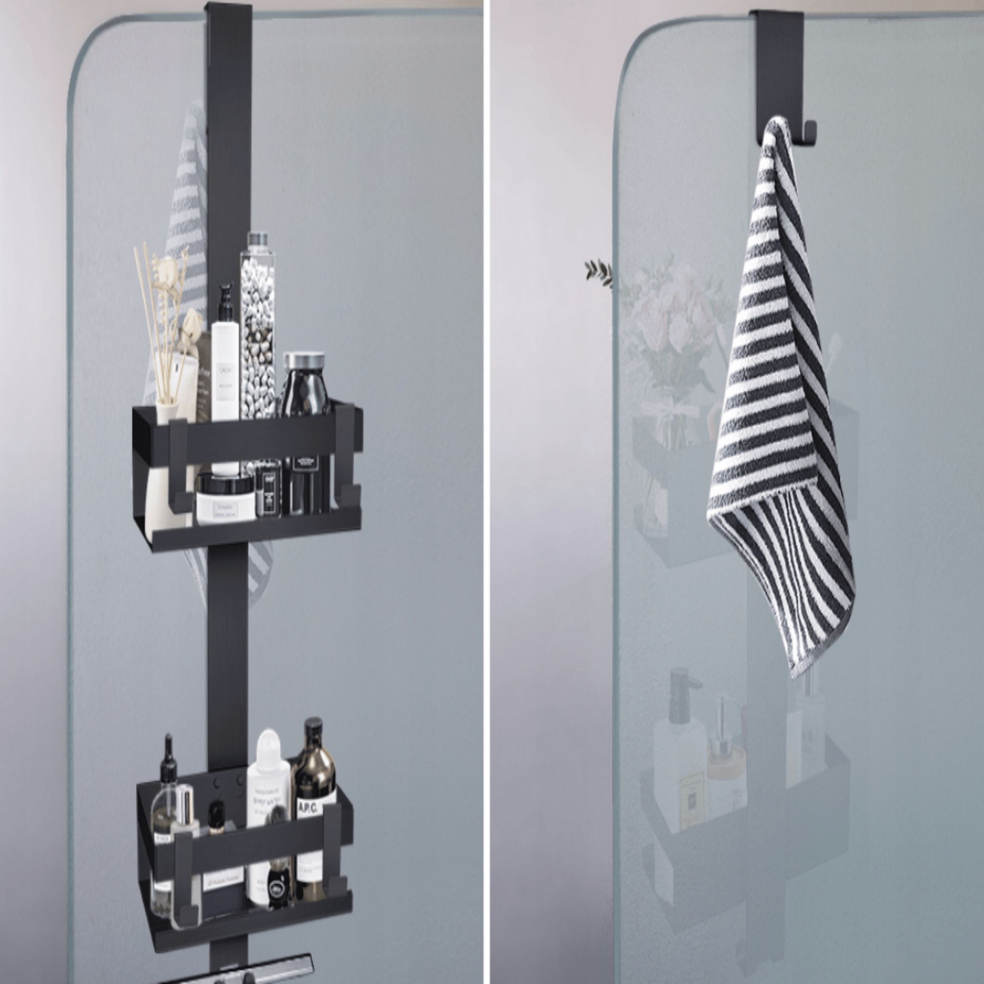 Pakabinamas dušo laikiklis kosmetikai ir higienos priemonėms