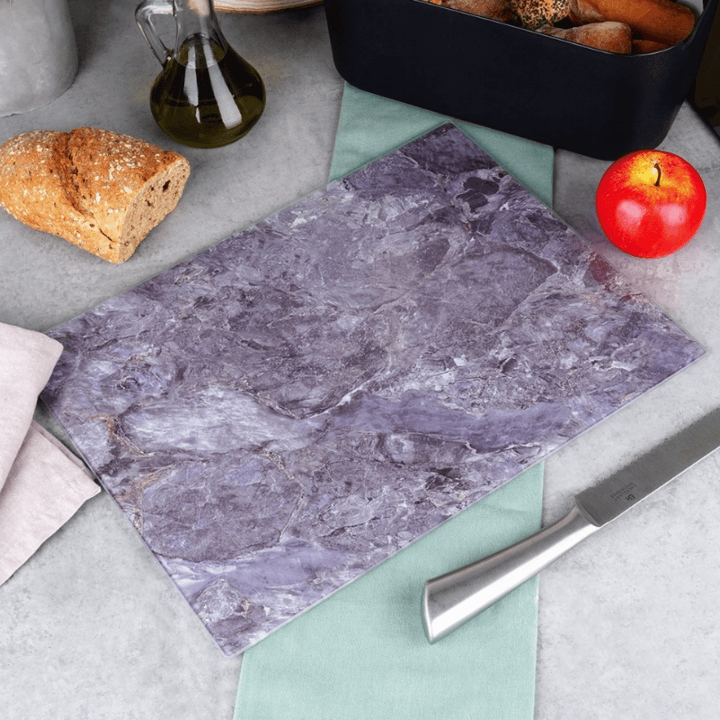 Prabangi pilka pjaustymo lentelė 30x40 cm iš grūdinto stiklo