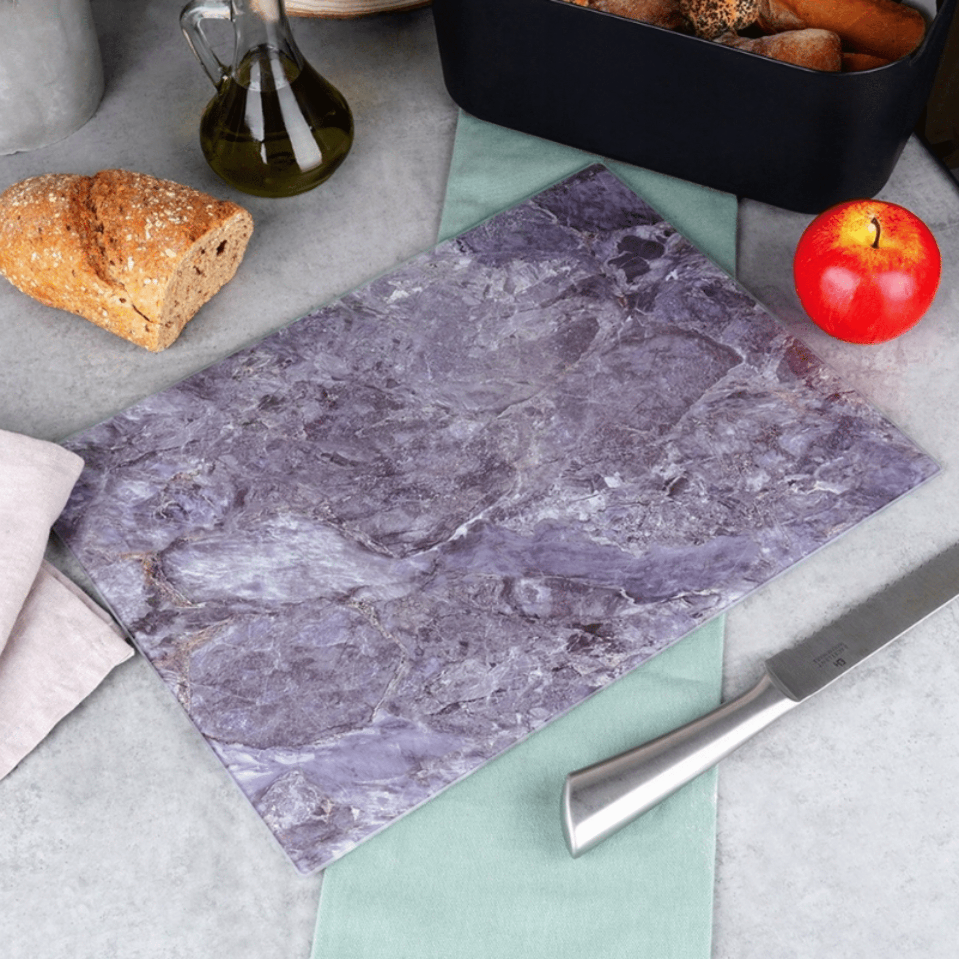 Prabangi pilka pjaustymo lentelė 30x40 cm iš grūdinto stiklo