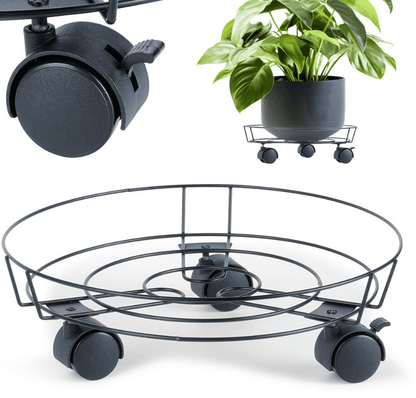 Stovas vazonui su 28 cm talpa ir 31,5 cm skersmens paviršiumi ant ratukų